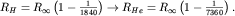 $R_H=R_\infty\left(1-\frac{1}{1840}\right)\to R_{He}=R_\infty\left(1-\frac{1}{7360}\right).$