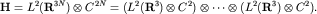 ${\bf H}=L^2({\bf R}^{3N})\otimes C^{2N}=(L^2({\bf R}^3)\otimes C^2)\otimes\cdots\otimes (L^2({\bf R}^3)\otimes C^2).$