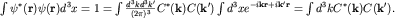 $\int\psi^*({\bf r})\psi({\bf r})d^3 x=1=\int \frac{d^3 kd^3 k'}{(2\pi)^{3}}C^*({\bf k})C({\bf k'})\int d^3 x e^{-i{\bf kr}+i{\bf k'r}}=\int d^3 k C^*({\bf k})C({\bf k'}).$