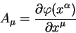 \begin{displaymath}
A_{\mu} = {\displaystyle\partial \varphi(x^{\alpha})\over\displaystyle\partial x^{\mu}}
\end{displaymath}