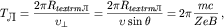 $$T_{\textrm{\normalsize }}=\frac{2\pi R_{\\textrm{\normalsize }}}{\upsilon_{\perp}}=\frac{2\pi R_{\\textrm{\normalsize }}}{\upsilon \sin \theta}=2\pi \frac{mc}{ZeB}\,,$$