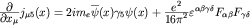 ${\displaystyle\partial\over\displaystyle\partial x_\mu}j_{\mu5}(x)=2im_e\overline\psi(x)\gamma_5\psi(x)+{\displaystyle e^2\over\displaystyle16\pi^2}\varepsilon^{\alpha\beta\gamma\delta}F_{\alpha\beta}F_{\gamma\delta}$