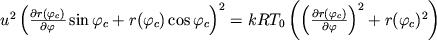 $u^2\left(\frac{\partial r(\varphi_c)}{\partial\varphi}\sin\varphi_c+r(\varphi_c)\cos\varphi_c\right)^2 =kRT_0\left(\left(\frac{\partial r(\varphi_c)}{\partial\varphi}\right)^2+r(\varphi_c)^2\right)$